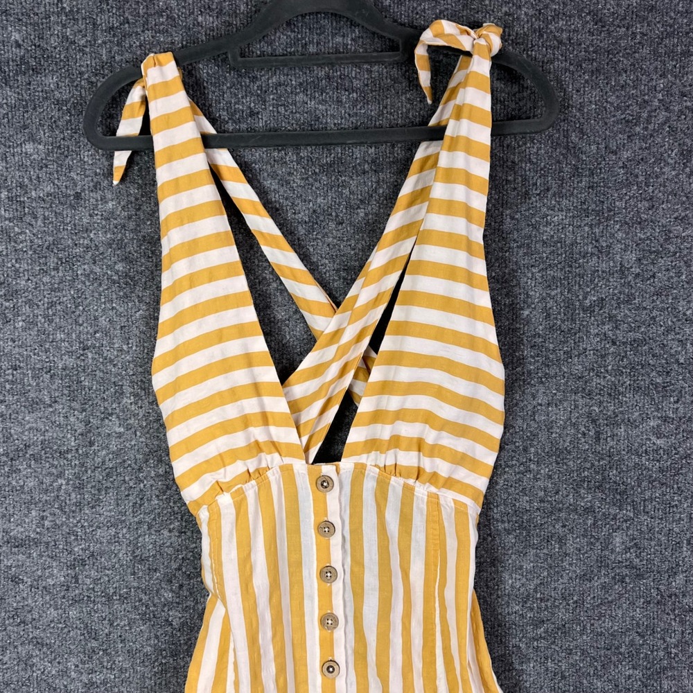 CELANDINE Anthropologie Romper Womens S Yellow Striped Cotton Blend Tie Shoulder - Picture 4 of 10